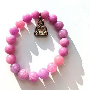 Vintage Pink Quartz Bracelet with Gold Buddha
